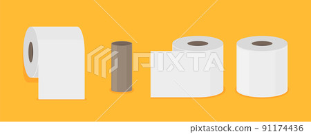 Toilet paper roll flush icon. Vector toilet paper tissue isolated towel flat tape Toilet paper roll flush icon. Vector toilet paper tissue isolated towel flat tape 91174436