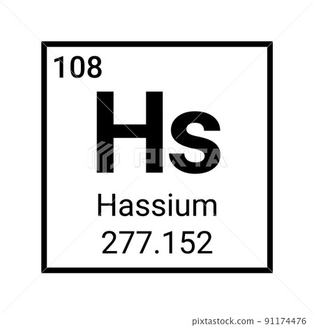 Hassium periodic table chemical element. Mendeleev table hassium atom sign Hassium periodic table chemical element. Mendeleev table hassium atom sign 91174476