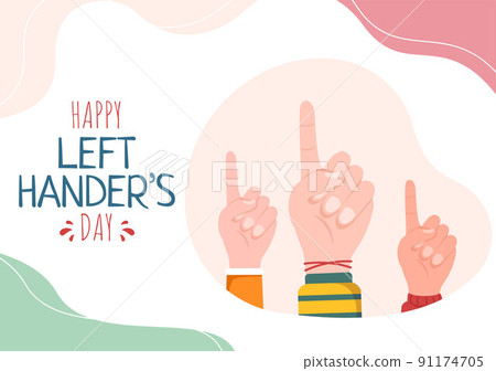International Left Handers Day Celebration with her Left Hand Raised on the August in Cartoon Style Background Illustration 91174705