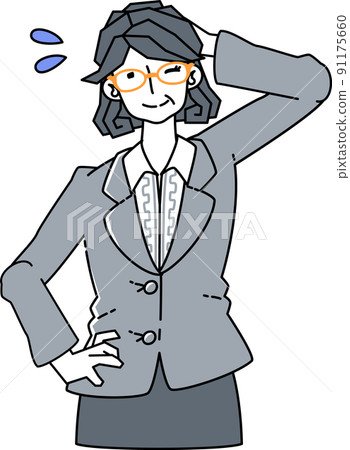 Illustration of a woman in a suit who is deceived with a shy smile Illustration of a woman in a suit who is deceived with a shy smile 91175660