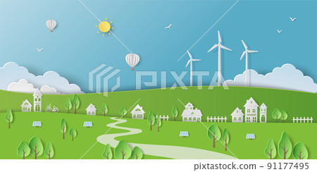 Save nature and environment conservation concept,eco friendly and green energy city on paper art background 91177495