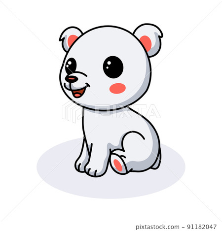 Cute little polar bear cartoon sitting	 91182047