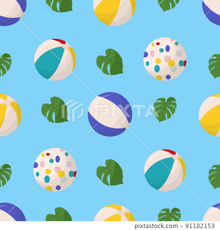 Colorful beach balls seamless pattern. Beach balls in multiple colors. Flat vector illustration Colorful beach balls seamless pattern. Beach balls in multiple colors. Flat vector illustration 91182153