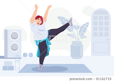 Happy dancing fat girl. cover dance, fat women dancers. Exciting music party, cartoon characters Vector illustration. Happy dancing fat girl. cover dance, fat women dancers. Exciting music party, cartoon characters Vector illustration. 91182719