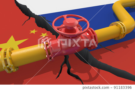 Gas pipeline between Russia and China. 3d illustration Gas pipeline between Russia and China. 3d illustration 91183396