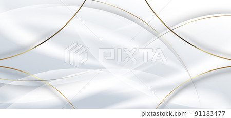 Abstract 3d white background with gold lines curved wavy sparkle with copy space for text. Luxury style template design. 91183477