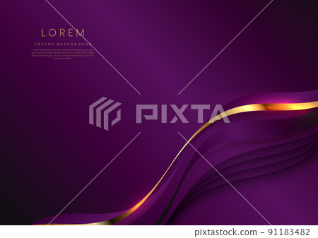 Abstract 3d gold curved ribbon on purple background with lighting effect and copy space for text. Luxury template design style. Abstract 3d gold curved ribbon on purple background with lighting effect and copy space for text. Luxury template design style. 91183482