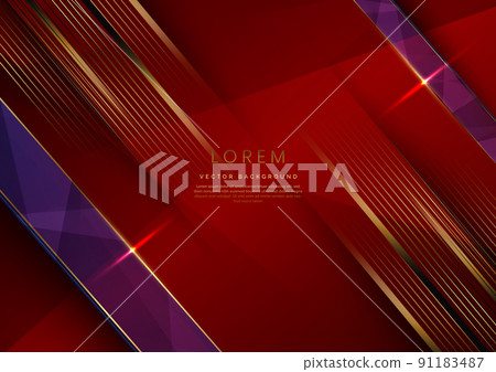 Abstract luxury golden lines diagonal overlapping on red background. Template premium award design. 91183487