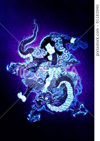 Kabuki actor on a dragon cyber version Kabuki actor on a dragon cyber version 91183940
