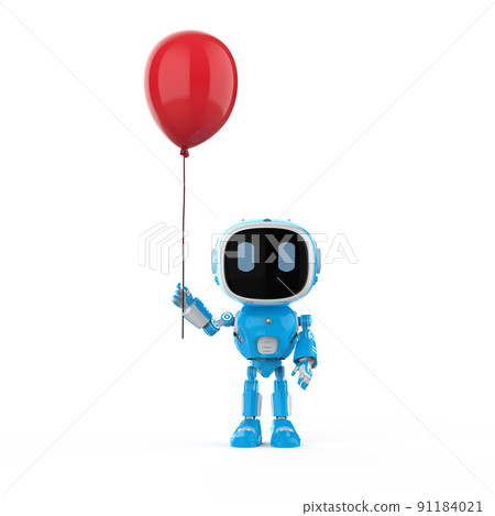 cute and small artificial intelligence assistant robot with red balloon cute and small artificial intelligence assistant robot with red balloon 91184021