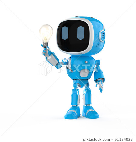 cute and small artificial intelligence assistant robot with light bulb 91184022