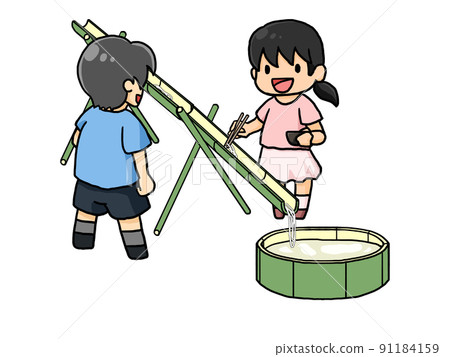 Illustrations of men and women enjoying Nagashi Somen 91184159