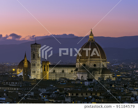 Florence, Italy "Cathedral of Santa Maria del Fiore" Evening view 91184579