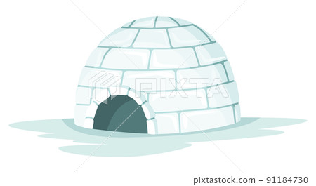Igloo icon. Cartoon vector icehouse. Winter construction from ice blocks. Eskimo peoples house isolated on white background 91184730