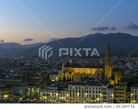 Florence, Italy "Basilica of Santa Croce" Evening view 91184738