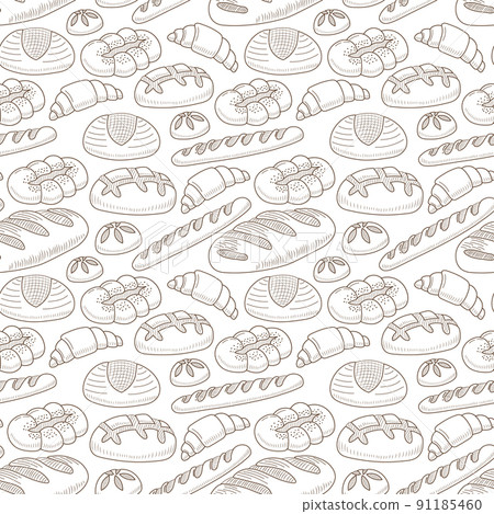 Hand drawn bakery seamless pattern on white background for menu design or bakery shop, cooking doodles 91185460
