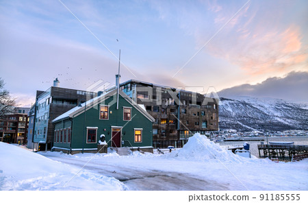 Traditional architecture of Tromso in winter in Polar Norway Traditional architecture of Tromso in winter in Polar Norway 91185555