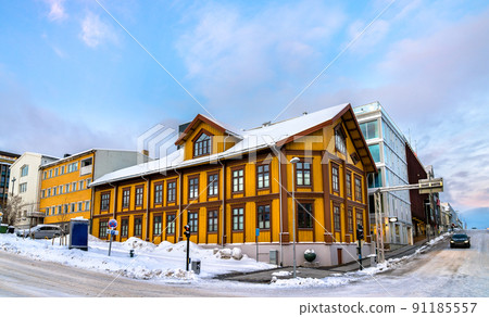 Traditional architecture of Tromso in winter in Polar Norway Traditional architecture of Tromso in winter in Polar Norway 91185557