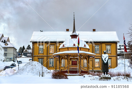 Old town hall of Tromso in winter in Polar Norway Old town hall of Tromso in winter in Polar Norway 91185568