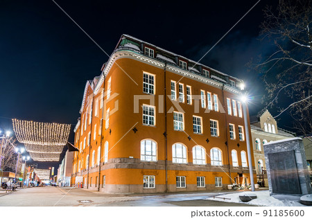 Traditional houses in Tromso at a winter night in Polar Norway Traditional houses in Tromso at a winter night in Polar Norway 91185600