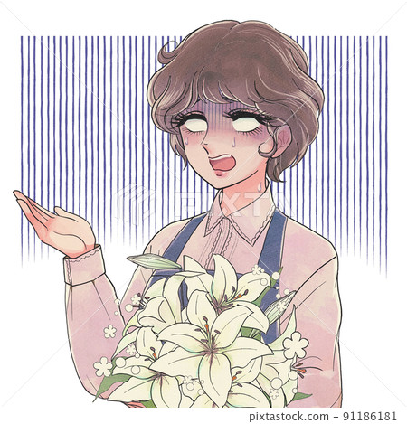 Showa retro girl cartoon style, depressed flower shop Showa retro girl cartoon style, depressed flower shop 91186181