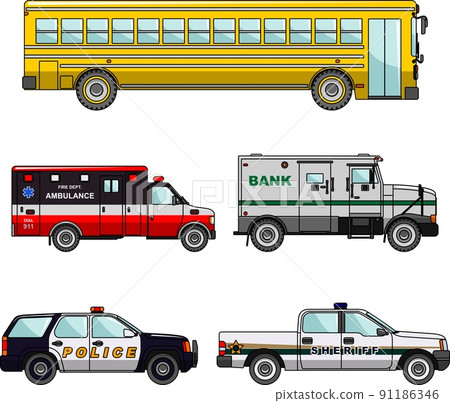 Set of different special cars. Vector illustration 91186346