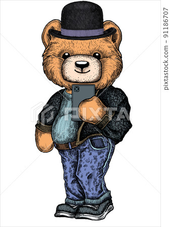 Cool teddy bear wearing hat. Print for t shirt apparel Cool teddy bear wearing hat. Print for t shirt apparel 91186707