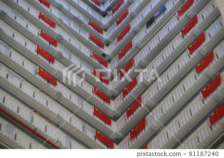 flags for celebrate the 25th anniversary of the establishment of the Hong Kong Special Administrative in Ping Shek Estate, Hong Kong 91187240