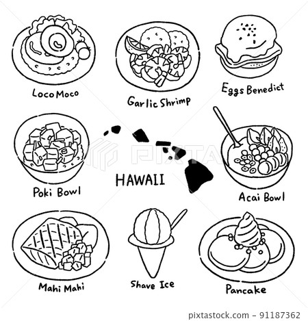 Vector illustration set of delicious Hawaiian gourmet food 91187362