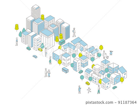 辦公區和住宅區的等距矢量圖解 辦公區和住宅區的等距矢量圖解 91187364