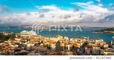 Aerial view of Isanbul old town district with Bosphorus waterway, Turkey Aerial view of Isanbul old town district with Bosphorus waterway, Turkey 91187466