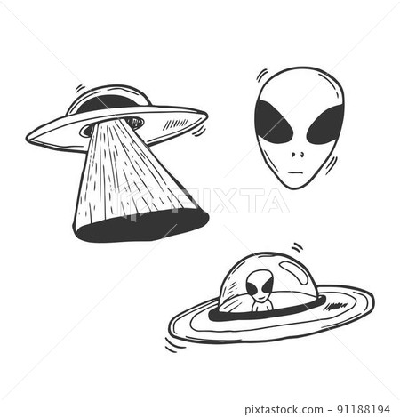 Set of UFOs. Drawing sketch. Vector illustration. Space concept Set of UFOs. Drawing sketch. Vector illustration. Space concept 91188194