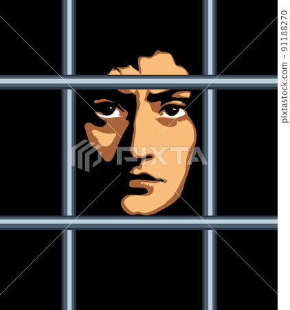 A man in prison behind bars. Vector drawing A man in prison behind bars. Vector drawing 91188270