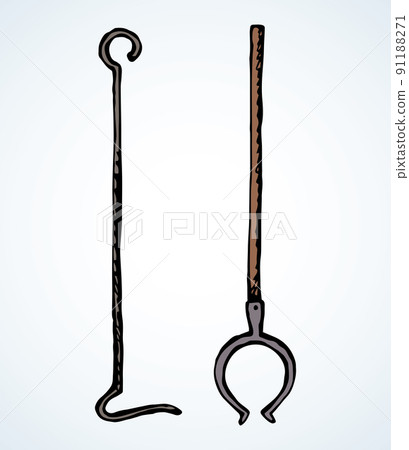 Old fire iron poker. Vector drawing Old fire iron poker. Vector drawing 91188271