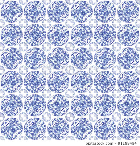 Seamless background with blue flower circles 91189484