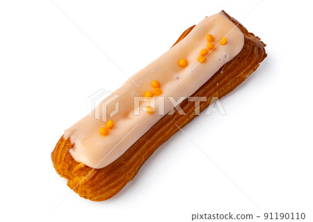 Glazed eclair dessert isolated on white background 91190110