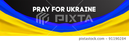 Blue yellow ukrainian flag with pray for ukraine lettering. Stop Russia agression against Ukraine. Blue yellow ukrainian flag with pray for ukraine lettering. Stop Russia agression against Ukraine. 91190284