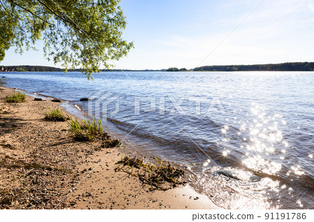 sunshine in water of Volga river in summer sunshine in water of Volga river in summer 91191786
