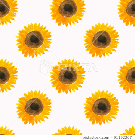 Seamless pattern of watercolor sunflowers Autumn theme. 91192267