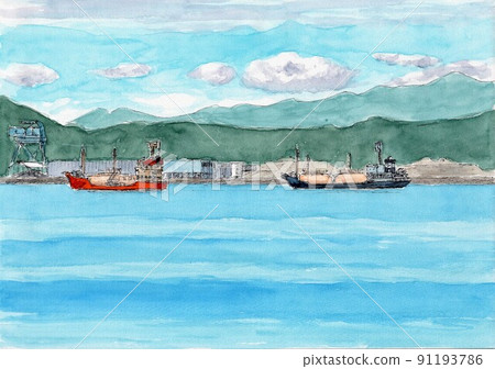 貨船靠泊的夏季港口 91193786