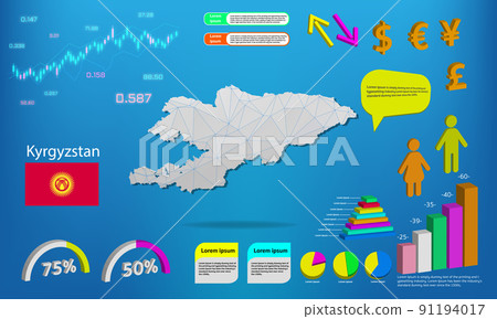 Kyrgyzstan map info graphics - charts, symbols, elements and icons collection. Detailed Kyrgyzstan map with High quality business infographic elements. Kyrgyzstan map info graphics - charts, symbols, elements and icons collection. Detailed Kyrgyzstan map with High quality business infographic elements. 91194017