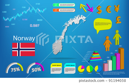 Norway map info graphics - charts, symbols, elements and icons collection. Detailed Norway map with High quality business infographic elements. Norway map info graphics - charts, symbols, elements and icons collection. Detailed Norway map with High quality business infographic elements. 91194038