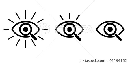 Eye and magnifying glass icon set 91194162