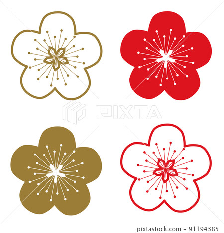 紅色、白色和金色的梅花圖標集 91194385