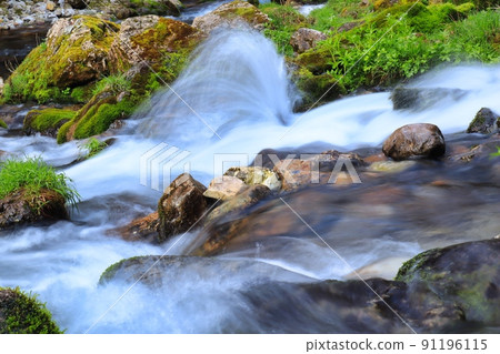 Mossy rocks and a beautiful stream of pure murmuring 91196115