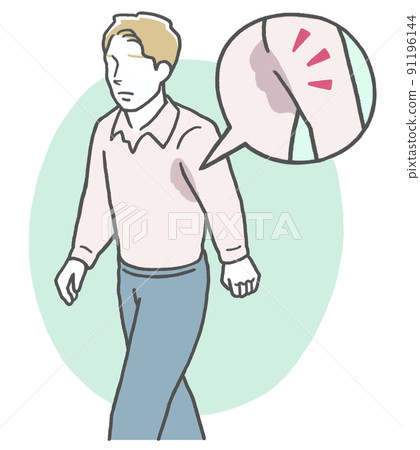 一名西方男子在工作期間的襯衫上出現腋下汗漬 一名西方男子在工作期間的襯衫上出現腋下汗漬 91196144