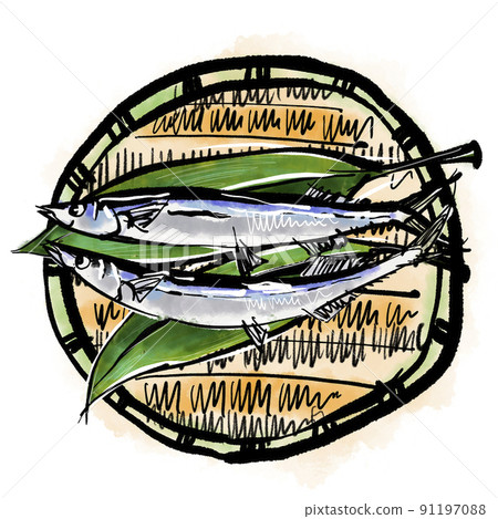 Handwritten illustration of "Pacific saury (autumn sword fish)" 91197088