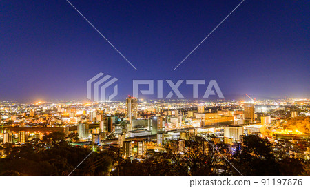 City night view (around Kumamoto station) "Panorama night view of Kumamoto city from Hanaokayama observatory" 91197876