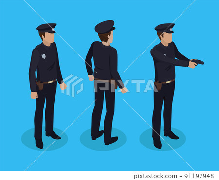 Police Worker Policeman Set Vector Illustration 91197948