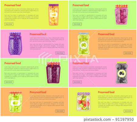 Preserved Food Set of Posters Vector Illustration 91197950